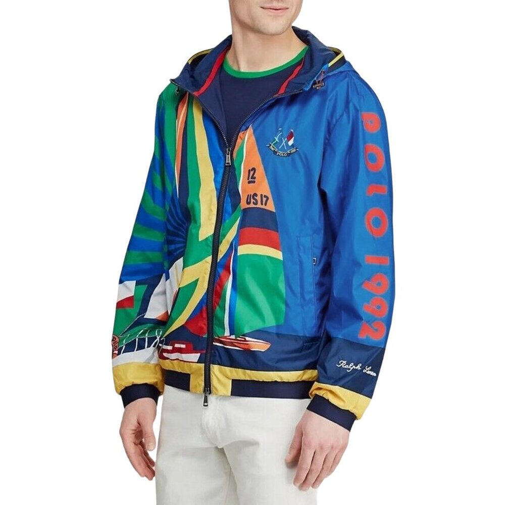 NEW $628 Rare Polo Ralph Lauren Newport Jacket! M Windbreaker Huge Sailing Print